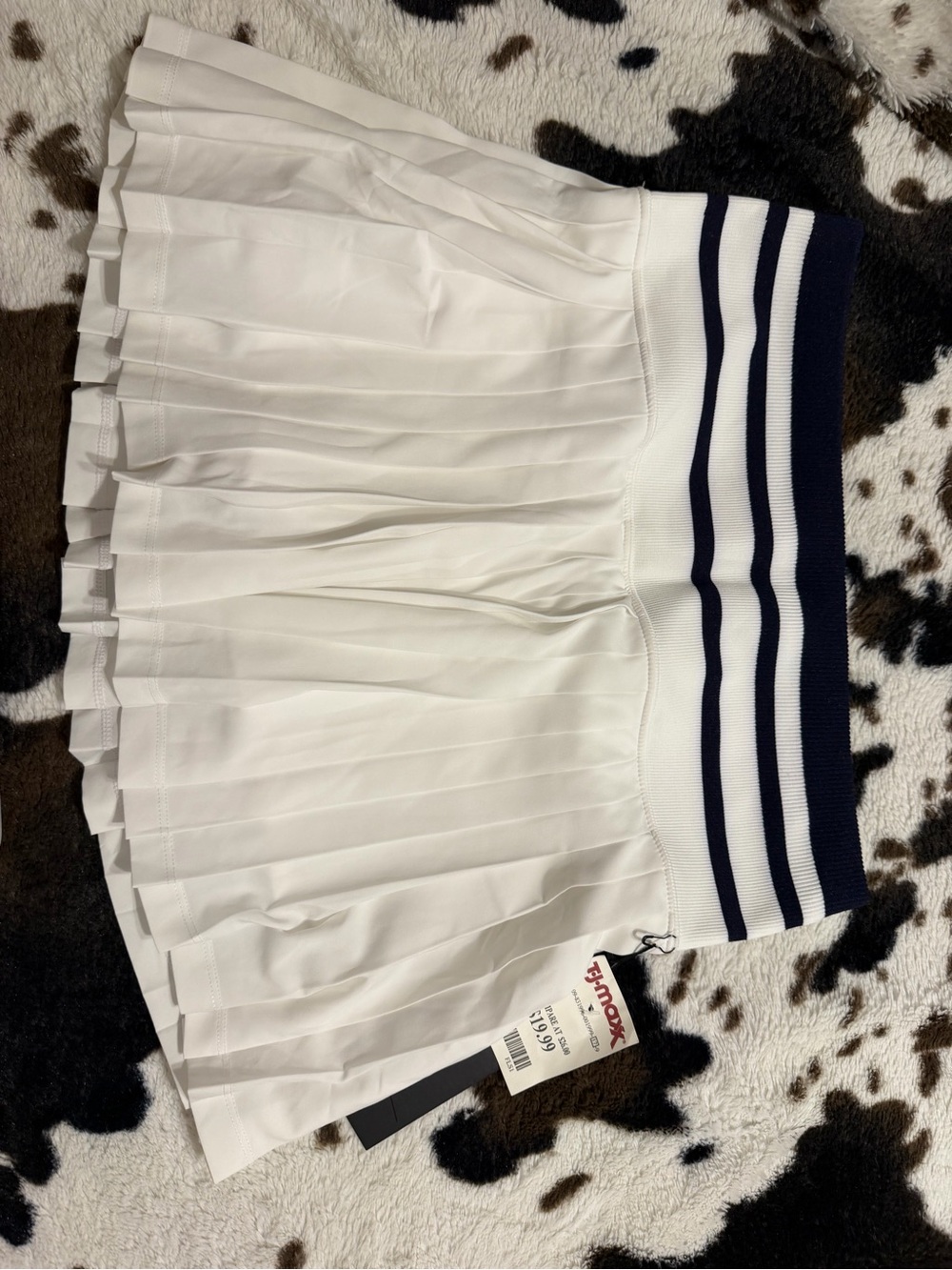 Thrive White Pleated Skirt with Navy Stripe Waistband